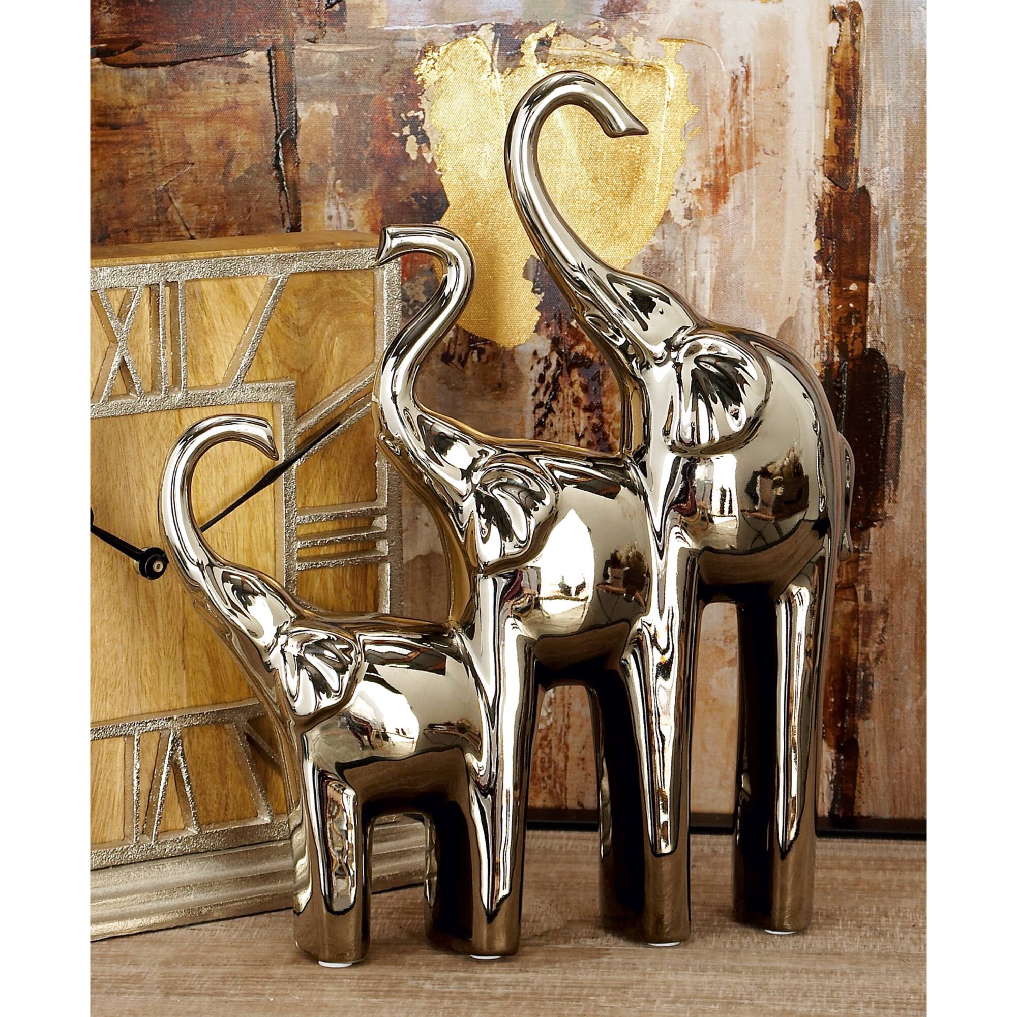 14" Silver Ceramic Contemporary Elephant Sculpture